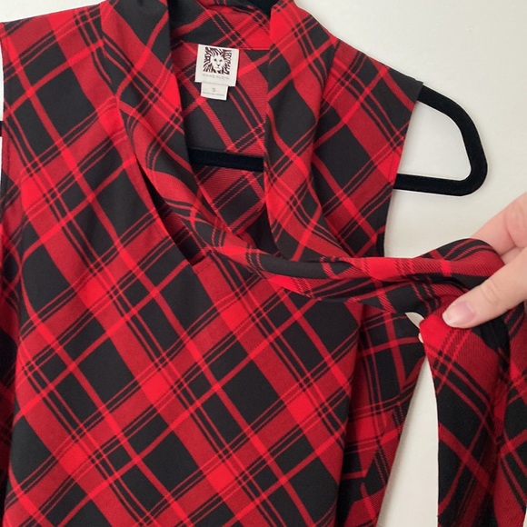 Anne Klein sleeveless plaid tie front top size small - Picture 3 of 6